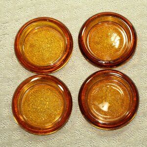 Indiana Glass Tiara Amber Coasters Set of 4 Embossed Sandwich Glass Vintage